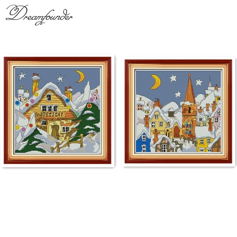 Caroon snow city cross stitch kit 14ct 11ct counted printed canvas multi pictures set embroidery DIY handmade needlework plus