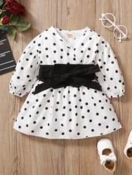 Baby Girl Spring and Autumn Fashion Dress Polka Dot tie Bow Lantern Sleeve Dress Suitable for Babies aged 0-24 Months