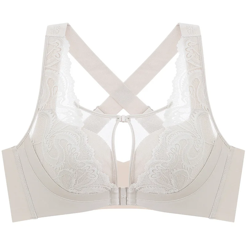 Bras For Women Sexy Lace Hollow Out Wireless Front Fastener Cross-Strap Pretty Back Thin Plus Size 120DE  Female Underwear