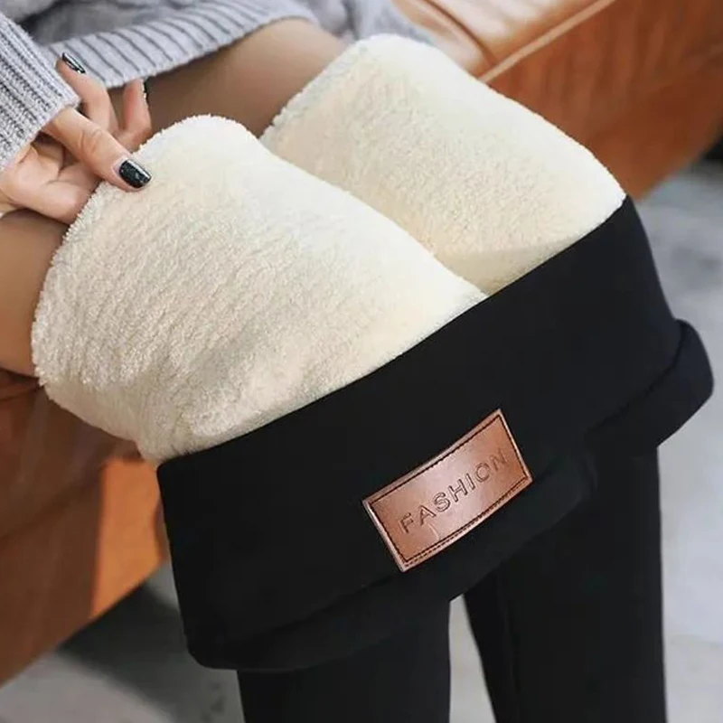 2025 الخريف الشتاء سيدة عالية الخصر الصوف السراويل النساء الثلوج الدافئة مستقيم الساق السراويل الإناث الكورية الحرارية أفخم السراويل