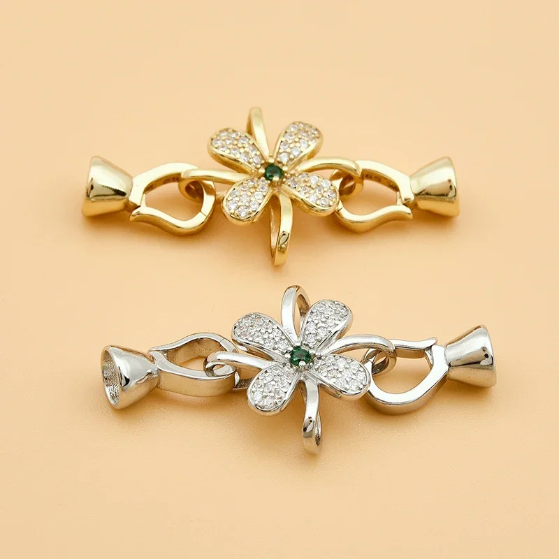 925 sterling silver micro-button accessories four-leaf flower one-piece buckle handmade DIY hand necklace buckle material