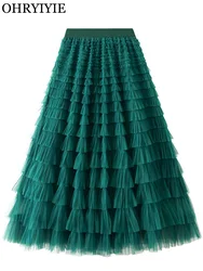 Solid Color Floor-Length Tulle Skirt Bohemian Women Lengthen Boho Long Maxi Skirt Female Autumn Winter Party Skirt Lady