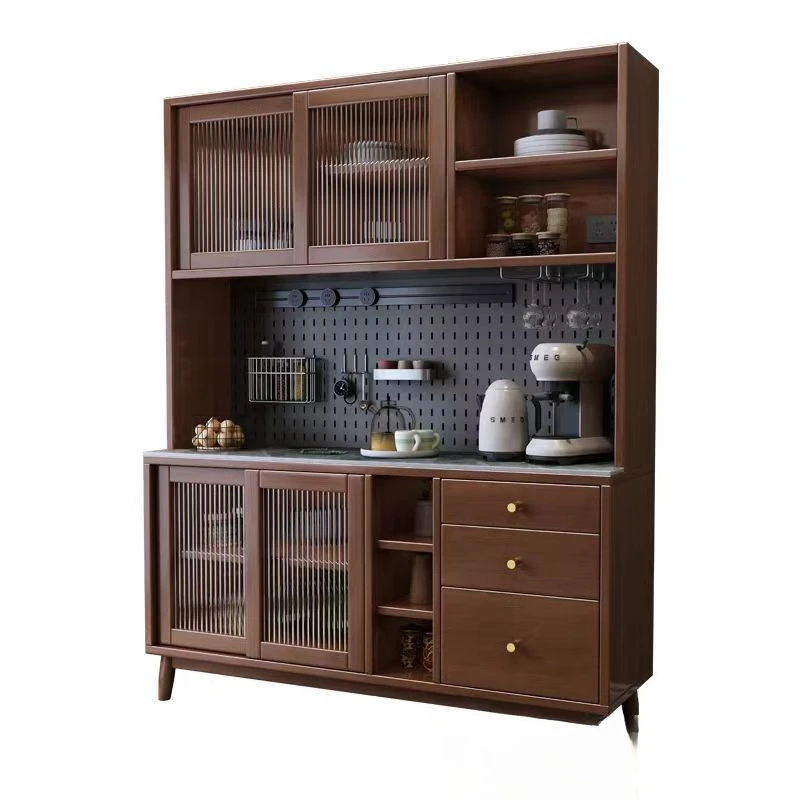 Solid wood sideboard wall-to-wall integrated wine cabinet modern simple home living room tea storage Nordic slate