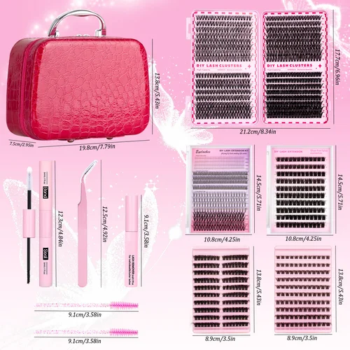 Imagen 2 del producto Kit de grupos de pestañas, paquetes de regalo, pestañas individuales de estilo mixto, 4 juegos de pestañas segmadas naturales DIY con herramientas, regalo de Festival