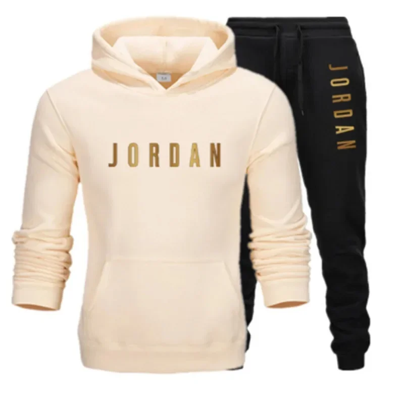 Men's printed sports suit hoodie and sweatpants two-piece set  suitable for casual sports street wear