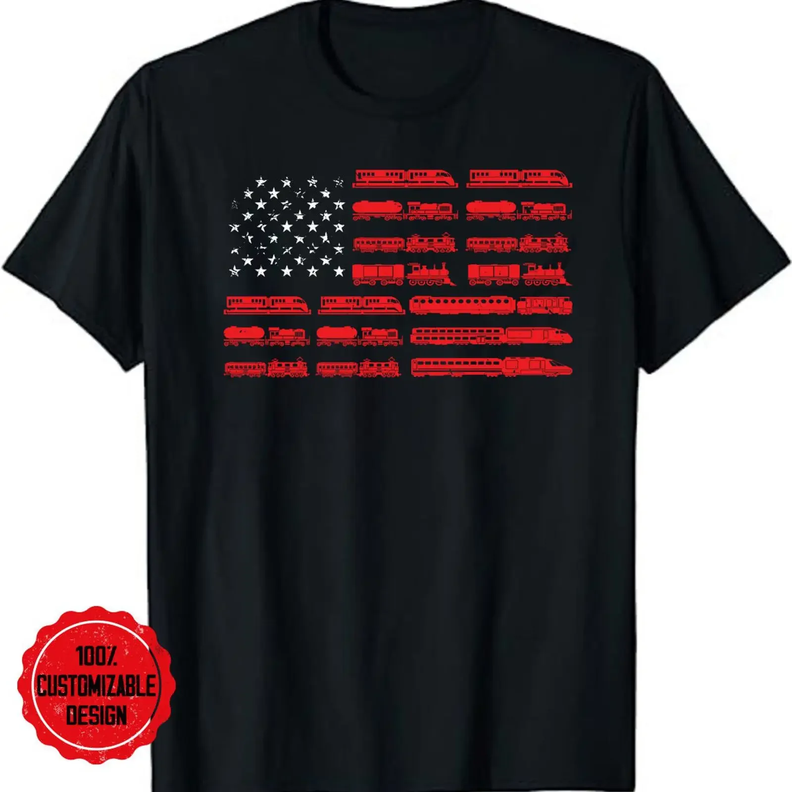Vintage Locomotive Train Railroad American Flag T Shirt Funny Engineer for Railway Enthusiasts vintage Washed Comfortable Soft