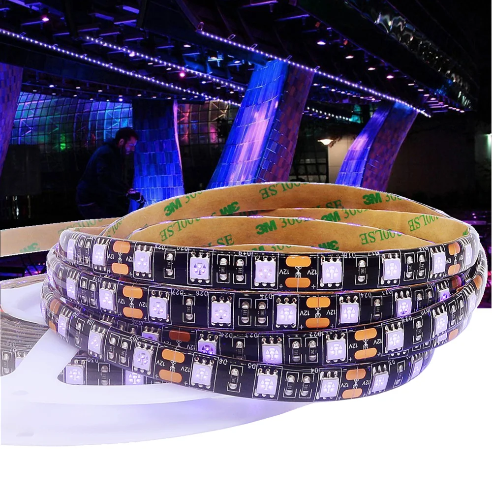 

12 В УФ светодиодная лента освещения 5050 SMD 395-405nm ультрафиолетовая светодиодная Диодная лента фиолетовая гибкая лента лампа для DJ флуоресцентная 1-5 м