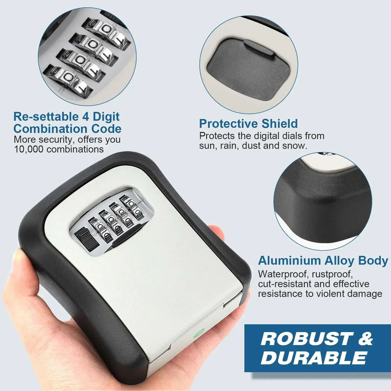 Wall Mount Key Lock Box 4 Digit Password Code Security Lock No Key for Home Office Key Safe Secret Storage Box Organizer 