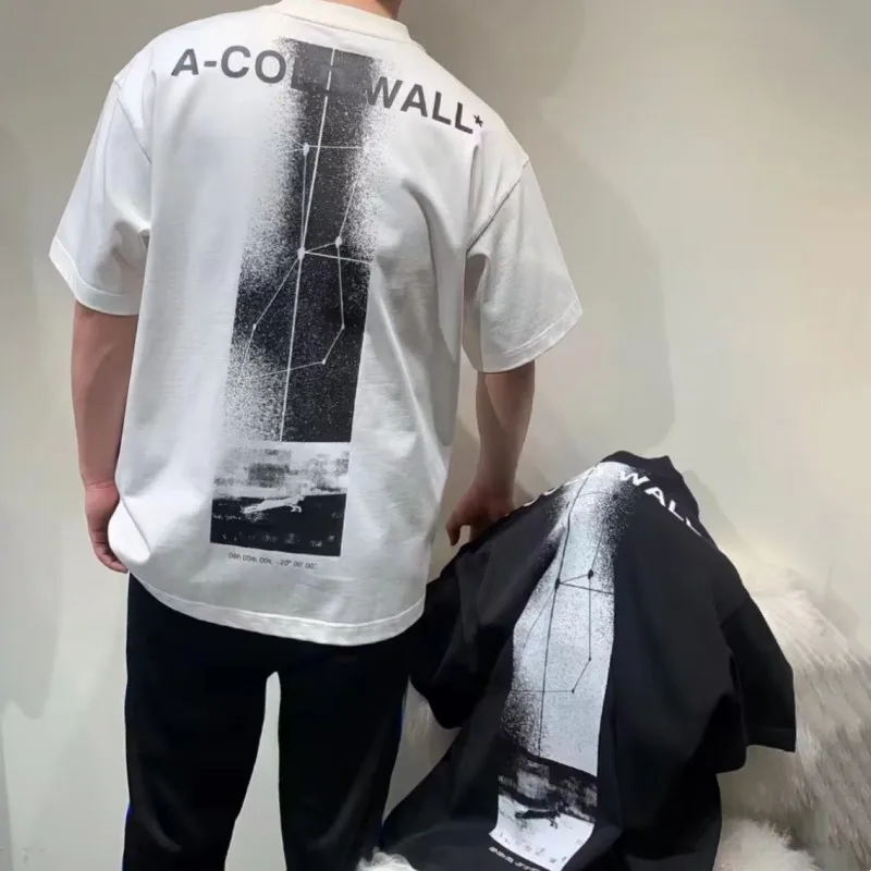 Summer Men ACW Tshirts Back Graffiti Constellation Pattern Black White Couple Tees Casual Street Outfit Women Short Sleeve Tops