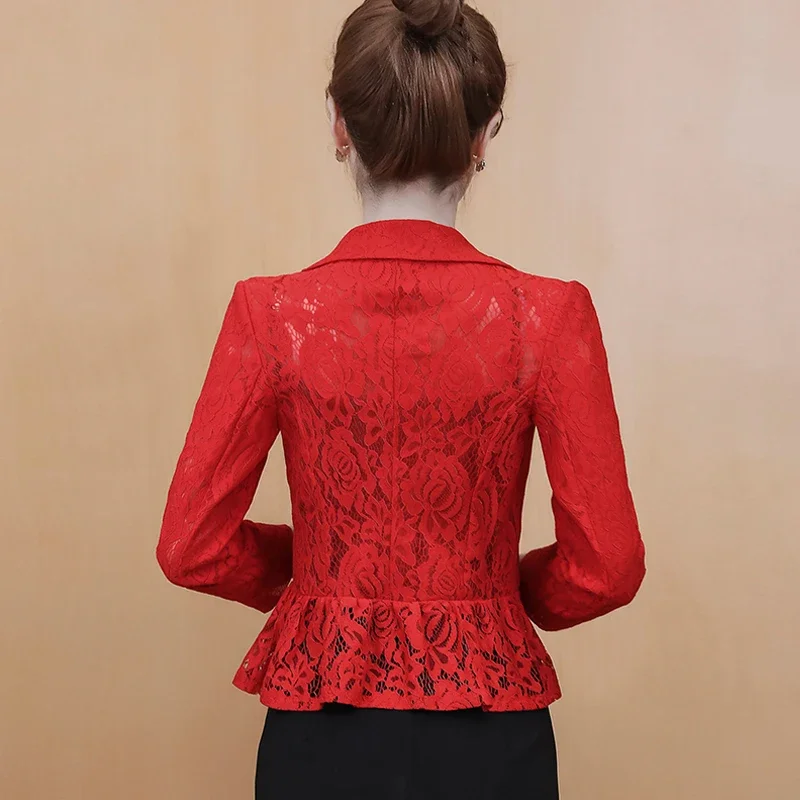 Jackets for Women 2024 Office Lady Red Black White Slim Lace Cardigan Woman Jacket Fashion Short Jacket Coat Women Clothes D539