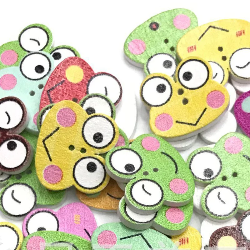 50PCS 20MM Mixed Cartoon Frog Head Sewing Wood Buttons for Kids Clothes Scrapbooking Decorative Handicraft DIY Accessories