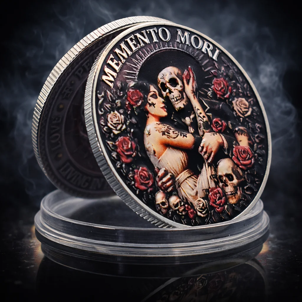 Memento Mori Commemorative Coin Gothic Skull Rose Art Collectible Gift Token Home Decor Skull Lovers Gothic Art