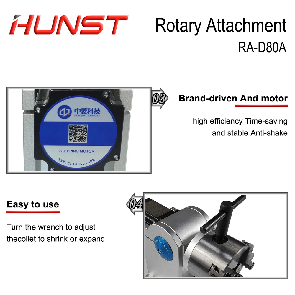 HUNST Rotary Attachment Diameter 80mm Device Fixture Gripper Three Chuck Rotary Worktable for Laser Marking Parts Machine