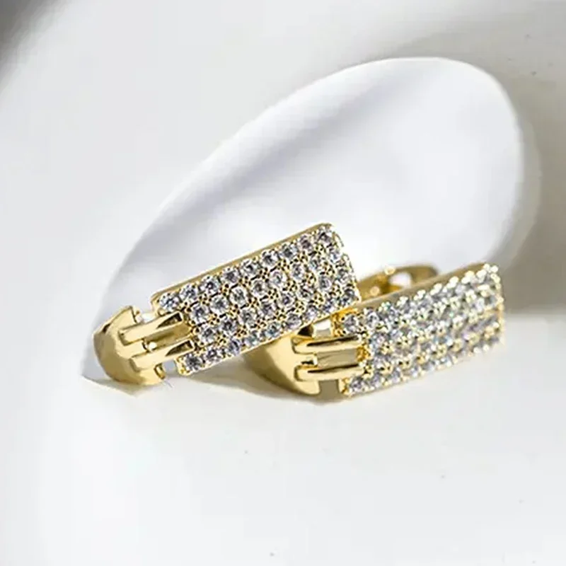 Gift Modern Fashion Women's Earrings Gold Color U Shaped Hoop  Full Cubic Zirconia Sparkling Female  Jewelry