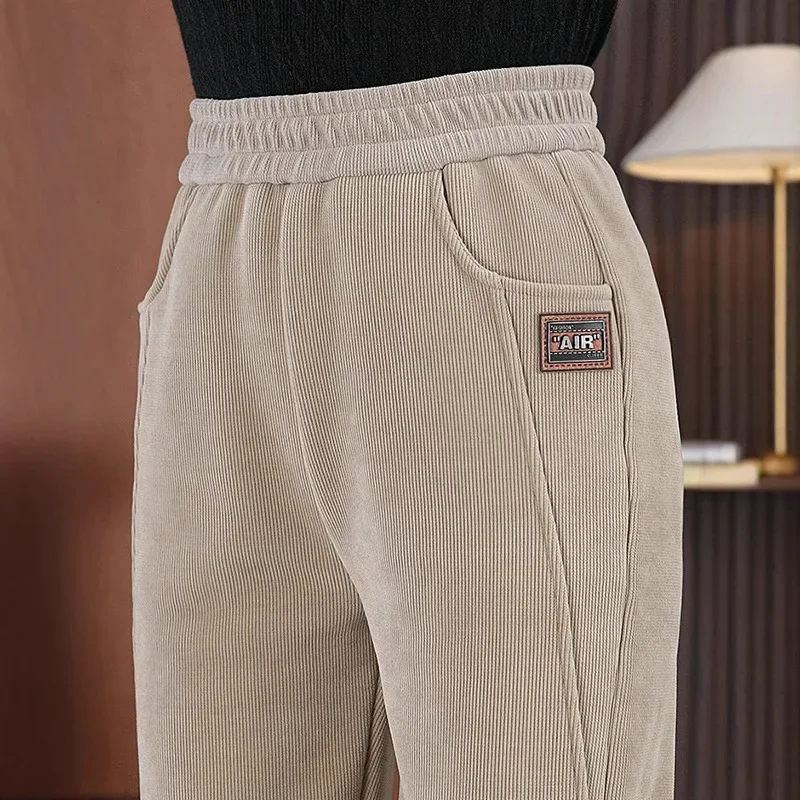 

Casual Pants Loose-Fit Warm Trousers Autumn/Winter Season New Style Slimming High-Waisted Straight-Leg Fleece-Lined