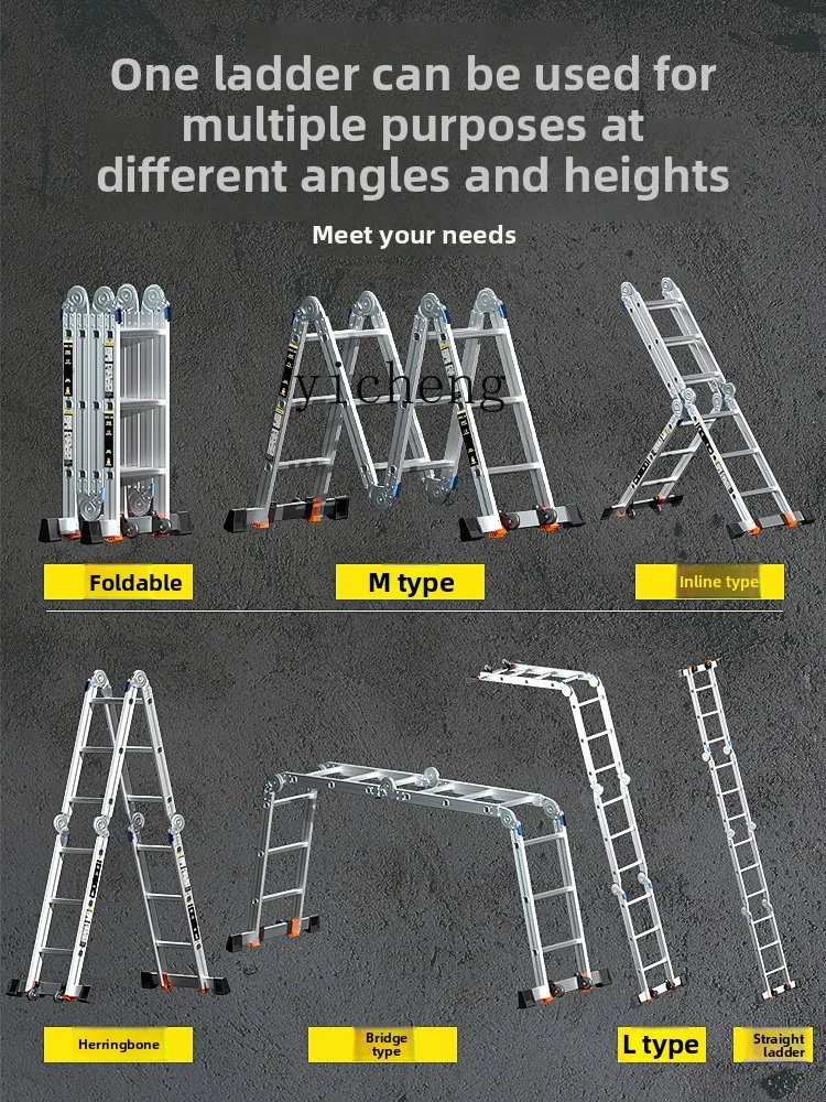 A  thickened aluminum alloy telescopic portable engineering multi-functional folding household herringbone ladder lifting stairs