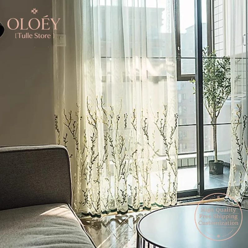 Chenille Embroidery Light Luxury Retro American New Chinese Style Blackout Curtains Window Gauze Living Room Balcony Bay Window