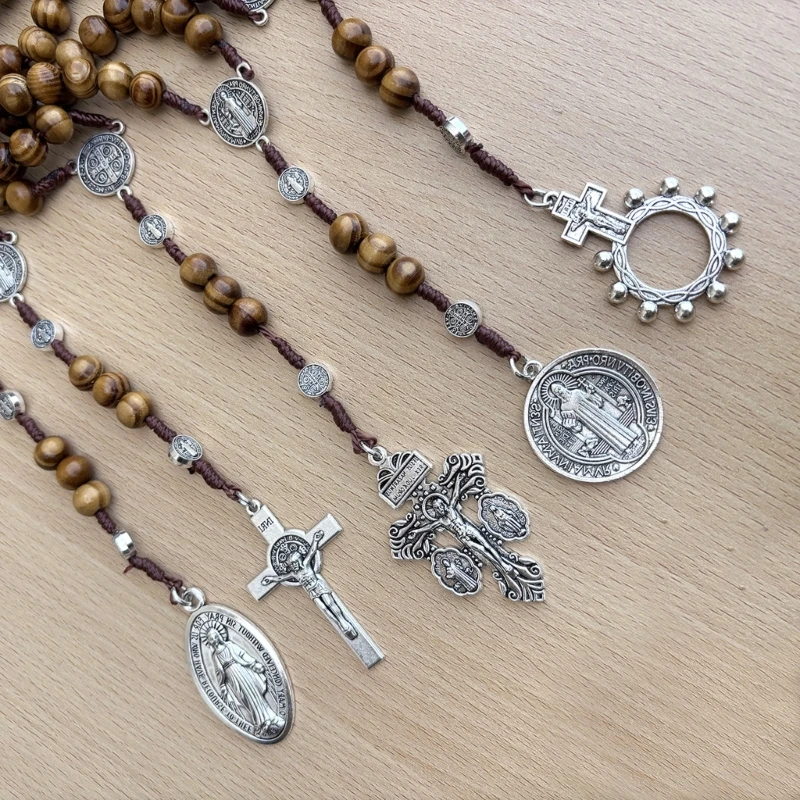 Beads Chain Rosary Necklace with Pardon Crucifix Catholic Worship Accessory