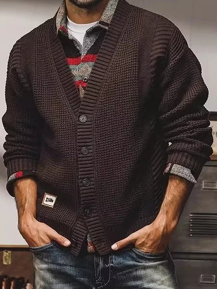 

Heavyweight Men's Open Cardigan Sweater American Trendy Brand Loose Japanese Retro V-ne Knitted Outerwear Warm Coat