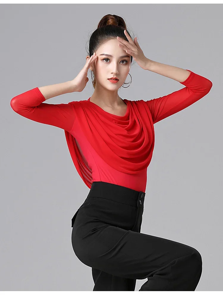 Latin Top Walzer Erwachsene Moderne Kleidung Einfarbig Samba Kleidung Elegante Slim Fit Rüschen Quasten Tops Tanz Sport Kostüm Frauen – Detail 12