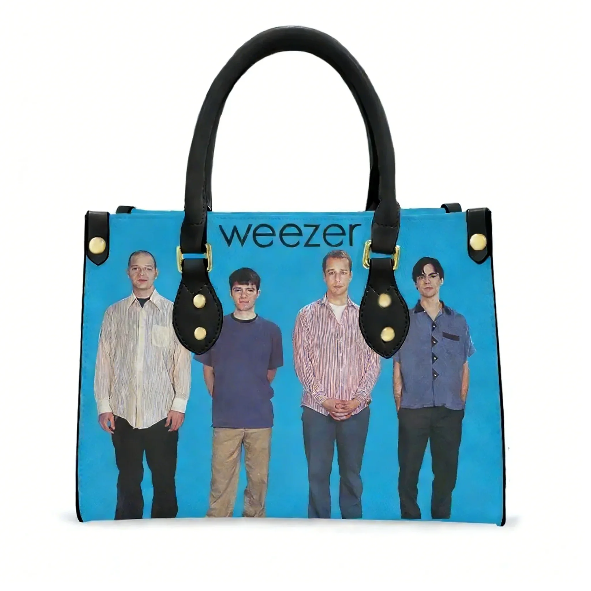 

2025 New Weezer Pop Rock Band Tote Bag Purse Womens Mens Personalized Text Image PU Leather Handbag Business Shopping Gift Bags