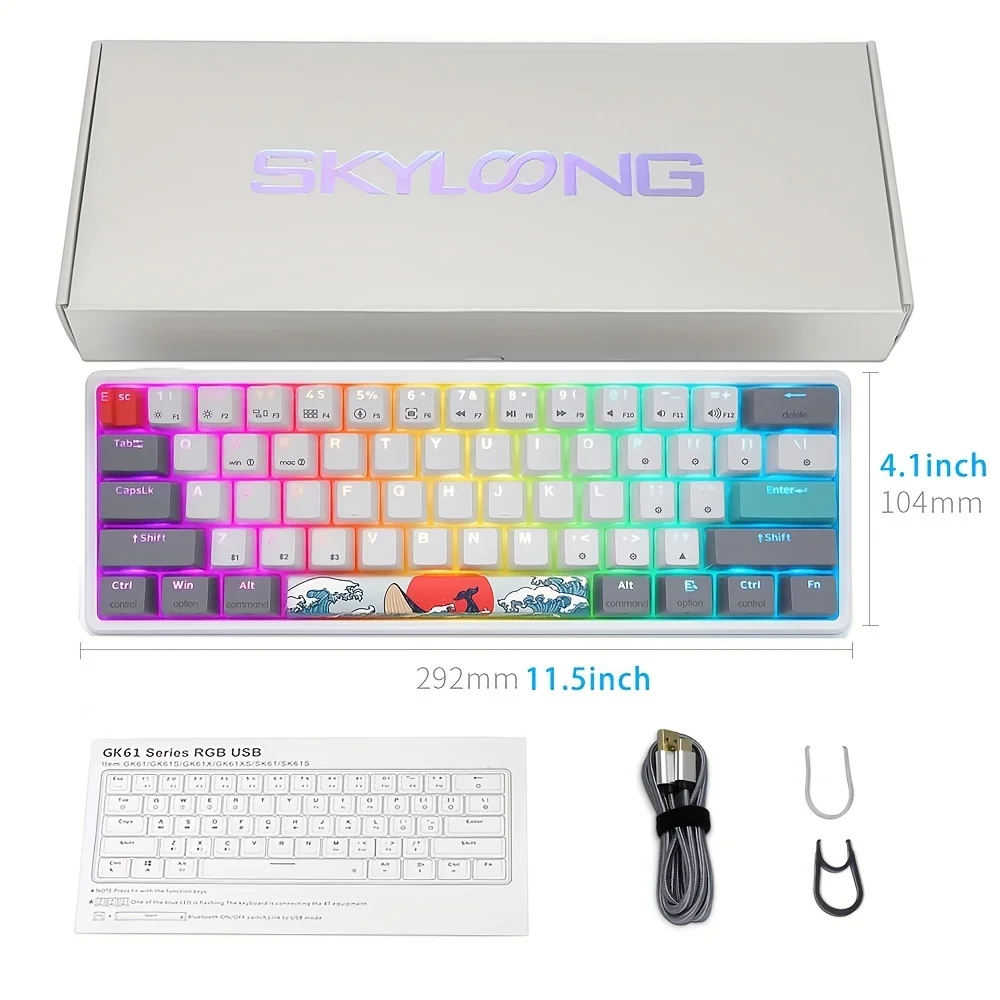 SKYLOONG SK61 V1 Keyboard Optical Switch Wired Mechanical Coral Sea Theme 60% Profile Hot-Swapping RGB Backlight Gamer Keyboard