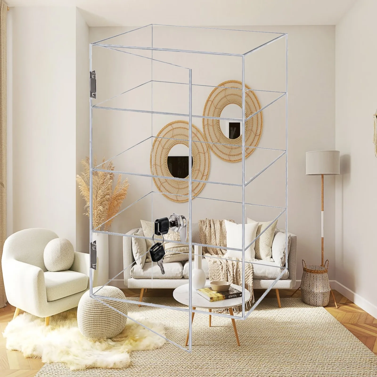 Acrylic Display Case Transparent Acrylic Display Cabinet Clear Tabletop Storage Cabinet with Door Long-Lasting No Assembly