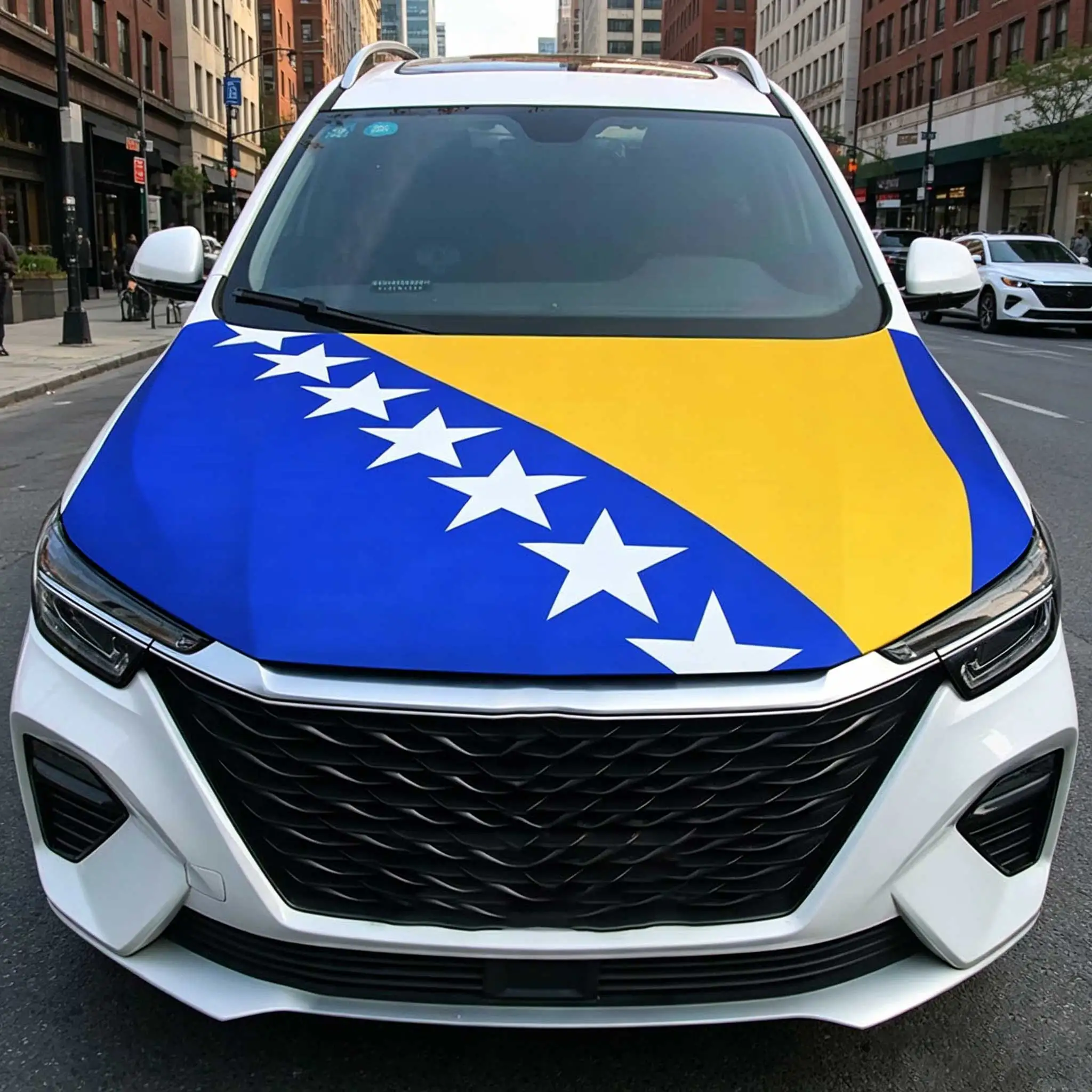 3.8x5.3fts National Bosnia and Herzegovina Flag Banner Car Hood Cover Flag Elastic Fabrics Engine Cover For Decoration