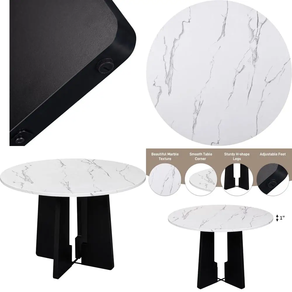

Круглый обеденный стол с мраморной столешницей 43 дюйма для ресторанов, баров, домашних офисов и конференц-залов - белый