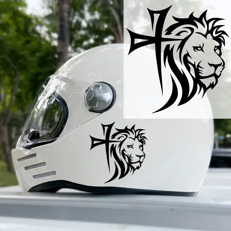 1Pc 2D Flat Lion Cross Totem Waterproof Sunproof Vinyl Sticker Car Motorcycle Helmet Windshield DIY Decor Holiday Gift
