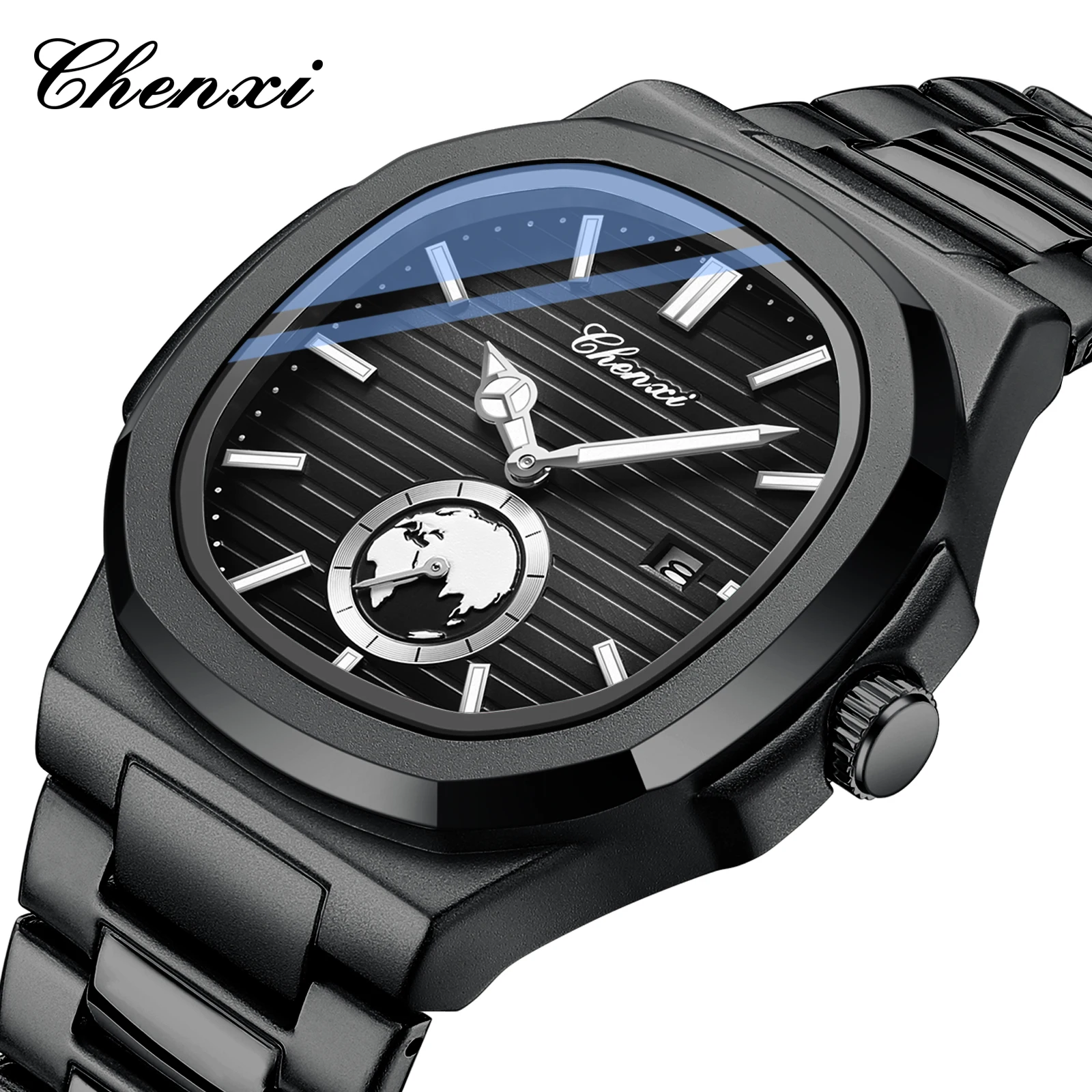 

Мужские часы CHENXI 612, новые, роскошные, с рисунком земного шара, кварцевые, водонепроницаемые, с подсветкой, с датой, из нержавеющей стали, наручные часы, подарок для парня