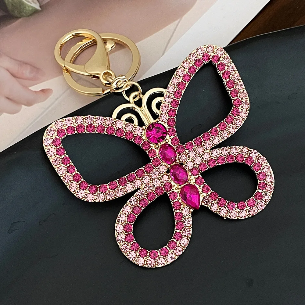 1pc Rhinestone Butterfly Keychain Cute Hollow Metal Key Ring Purse Bag Backpack Car Charm Earphone Accessory, Gift For Mom