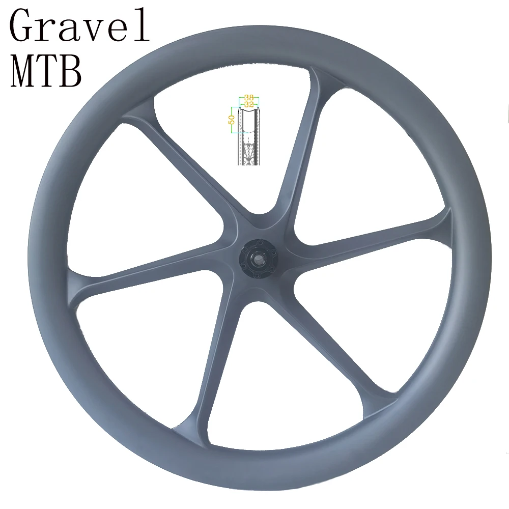 Latest 38mm Width 50mm Depth Gravel 700c 6 Spoke Road  Carbon Wheelset Disc Brake Tubeless Rims   Center Lock Hub Hooked