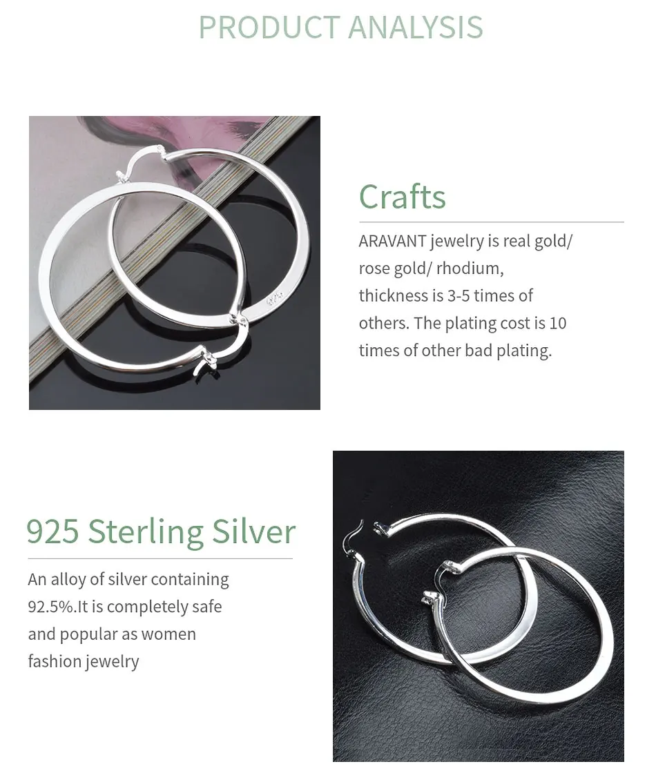 ARAVANT 925 Silver 55MM Flat Hoop Earring For Women Fashion Jewelry Gift