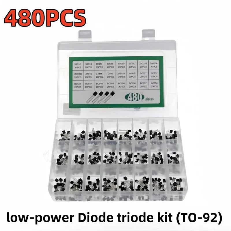 480PCS 24values * 20PCS with box low-power Diode triode kit (TO-92) PNP NPN silicon transistor high and low frequency