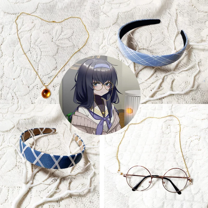 Blaues Archiv Kozeki Ui Spiel Cosplay Perücke 95cm grau lila Haar Kopf bedeckung Halo Halskette Brille Anime niedlichen Mädchen Rollenspiel Requisiten