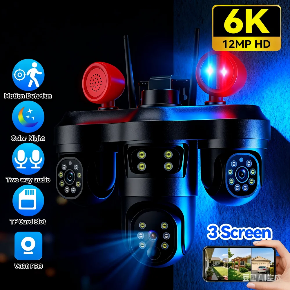 

DIFANG 12MP AI Human Auto-Tracking Security Camera, 360° PTZ WiFi Outdoor Camera with 3 Views, Siren Alarm, Waterproof for Home