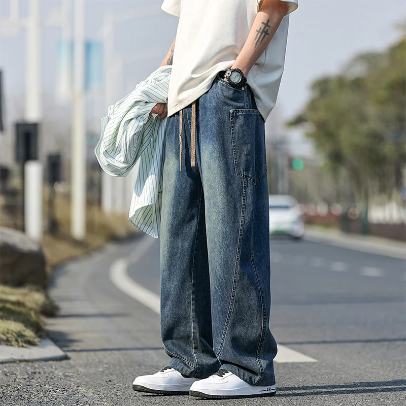 

Мужские широкие джинсы, новые весенние свободные повседневные модные брюки большого размера, нейтральные молодежные трендовые большие размеры 8XL