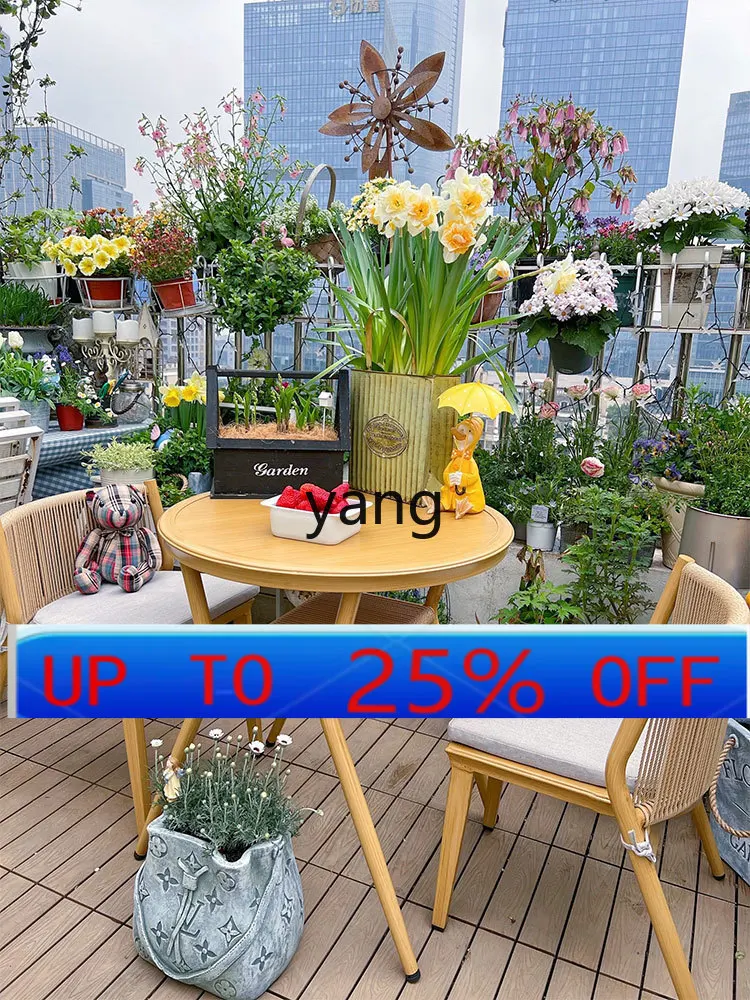 

LMM leisure tables and chairs outdoor small coffee table simple rattan chair three-piece reading tea table combination