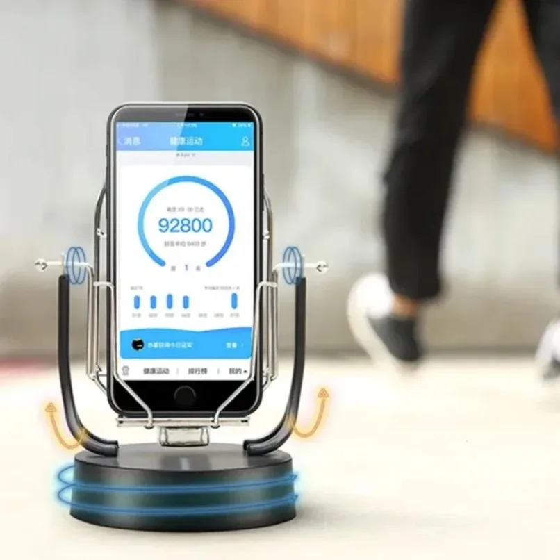 Suporte Metálico Silencioso com Contador de Passos Automático para iPhone 12-17 Pro Max e Android, Compatível com WeChat e Alipay, Ideal para Uso Diário em Casa e no Escritório
