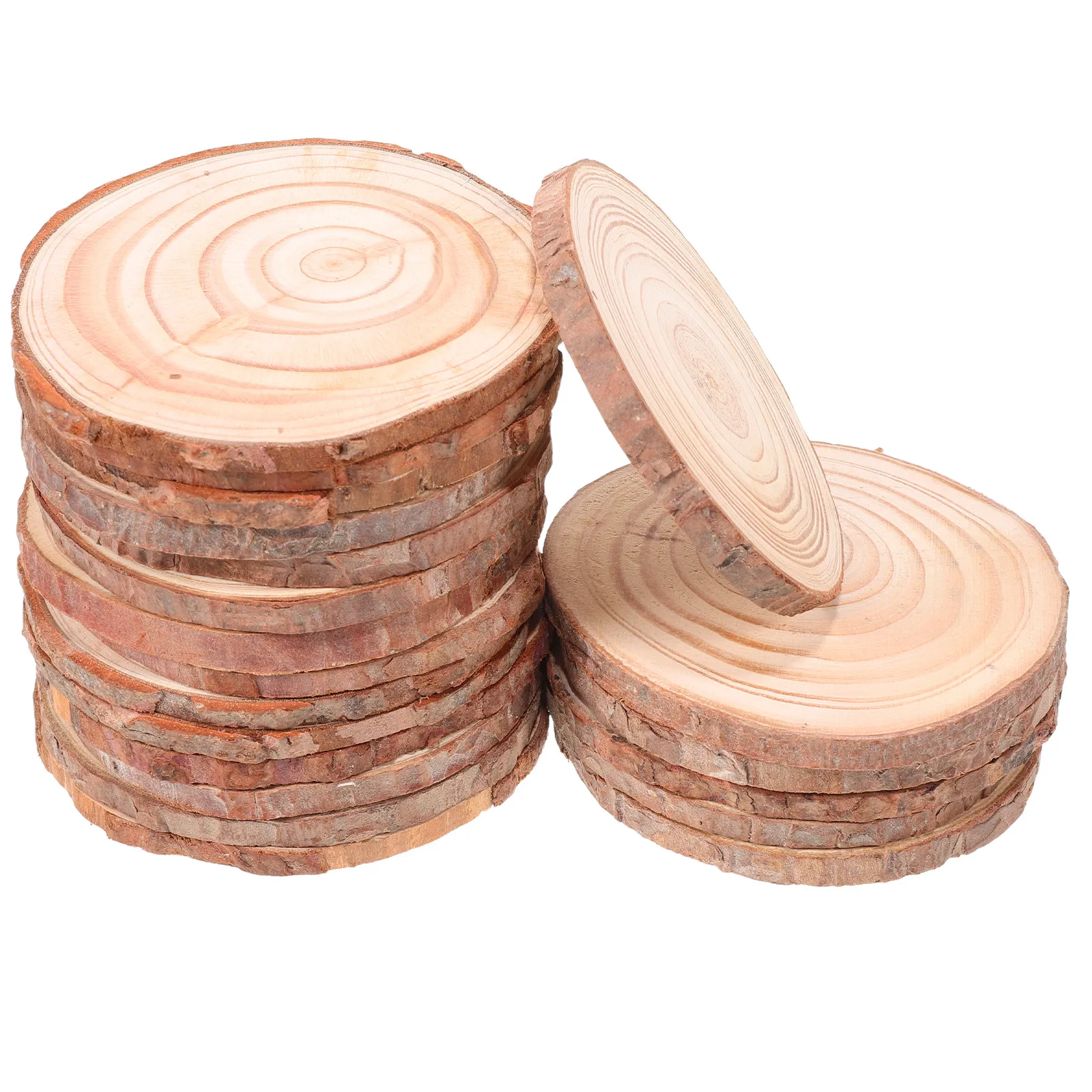 

20Pcs Round Wood Craft Circles Natural Unfinished Wood Slabs with Bark for DIY Projects Rustic Wedding Centerpieces Decor