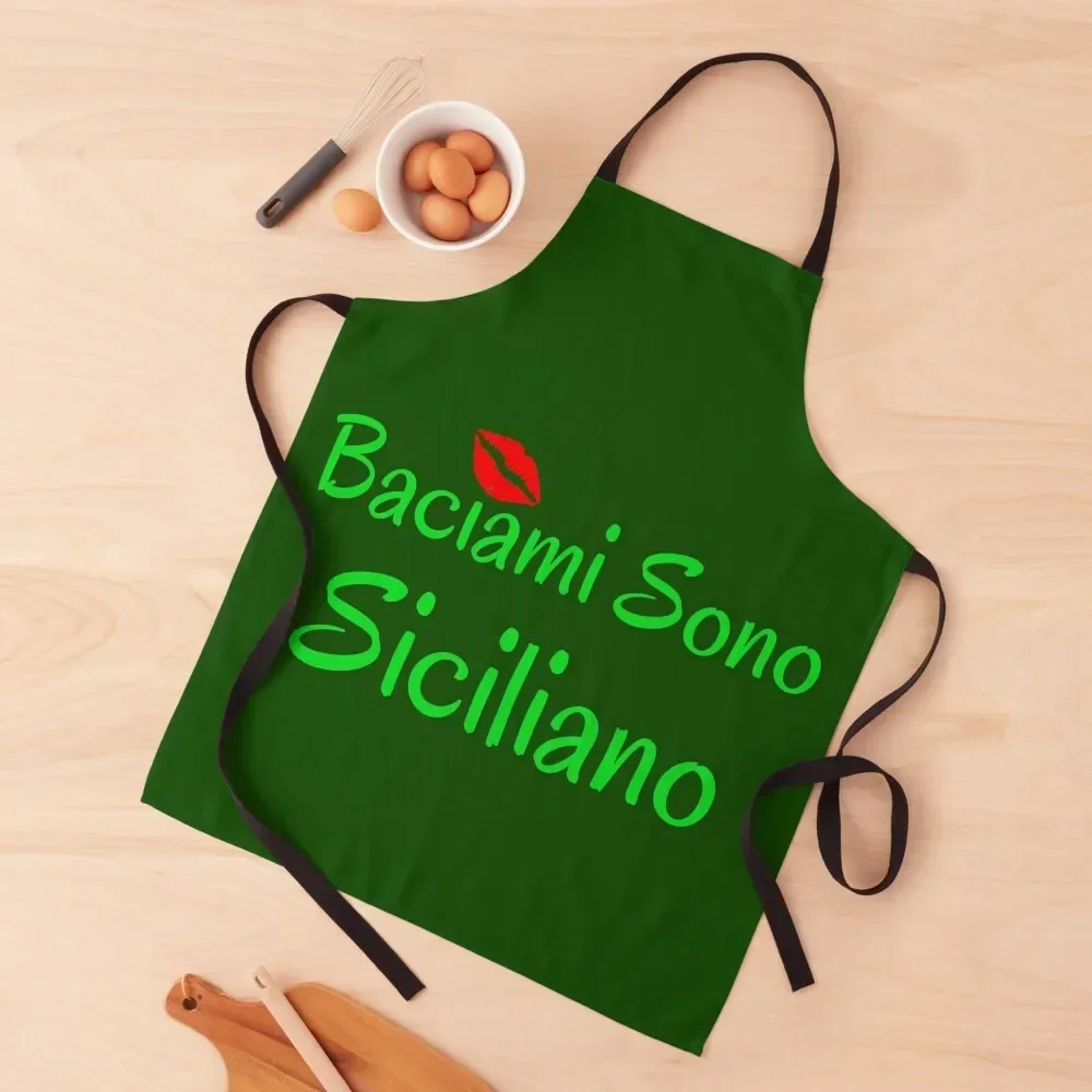 

Kiss Me I'm Sicilian Apron for home useful pieces Woman Work For Women Kitchen Apron