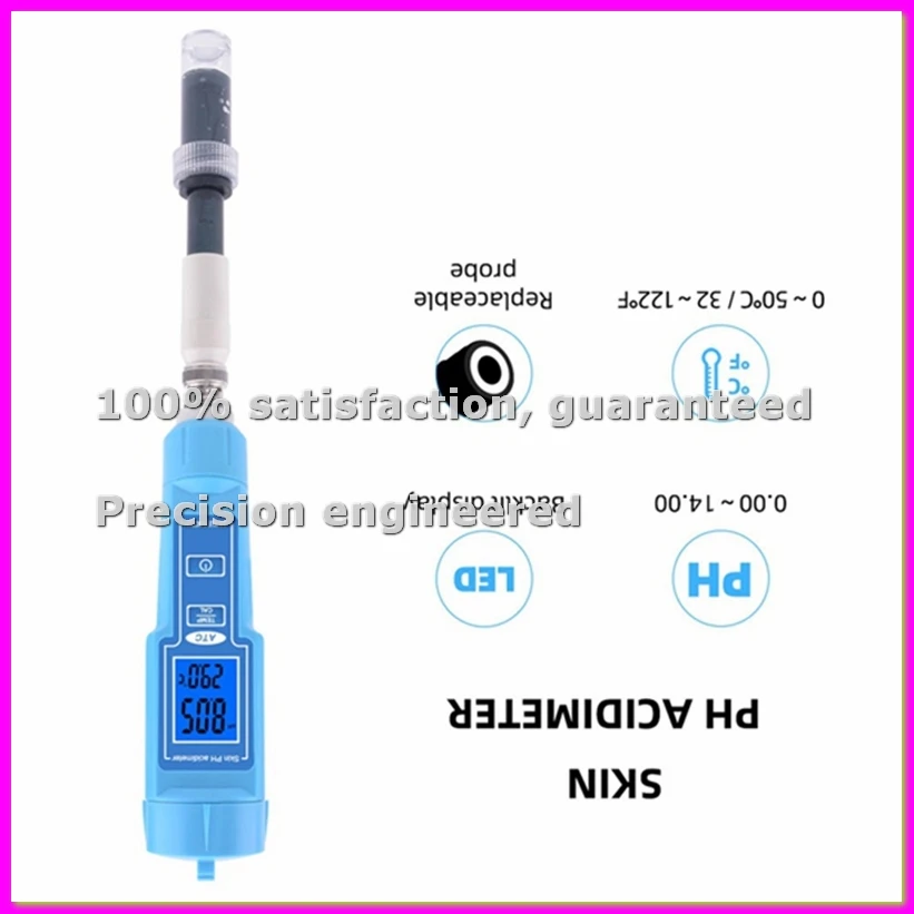 PH Meter Acidity Meter Water Quality Tester Temperature Meter for Cosmetics Skin Water Lab Milk Fruit Meat-ABLA