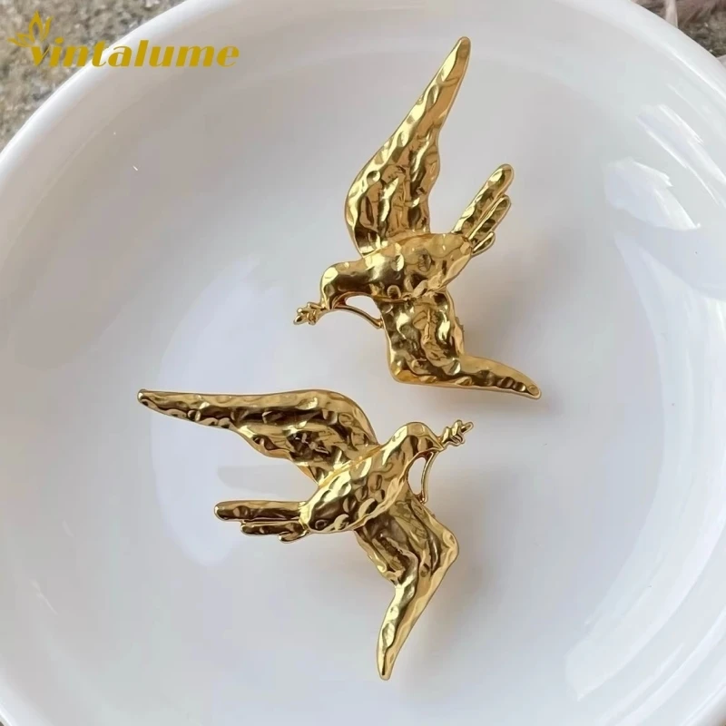 

Набор модных украшений Vintalume: брошь и серьги-гвоздики в форме голубя из сплава, винтажный изящный уникальный аксессуар, подарок для женщин