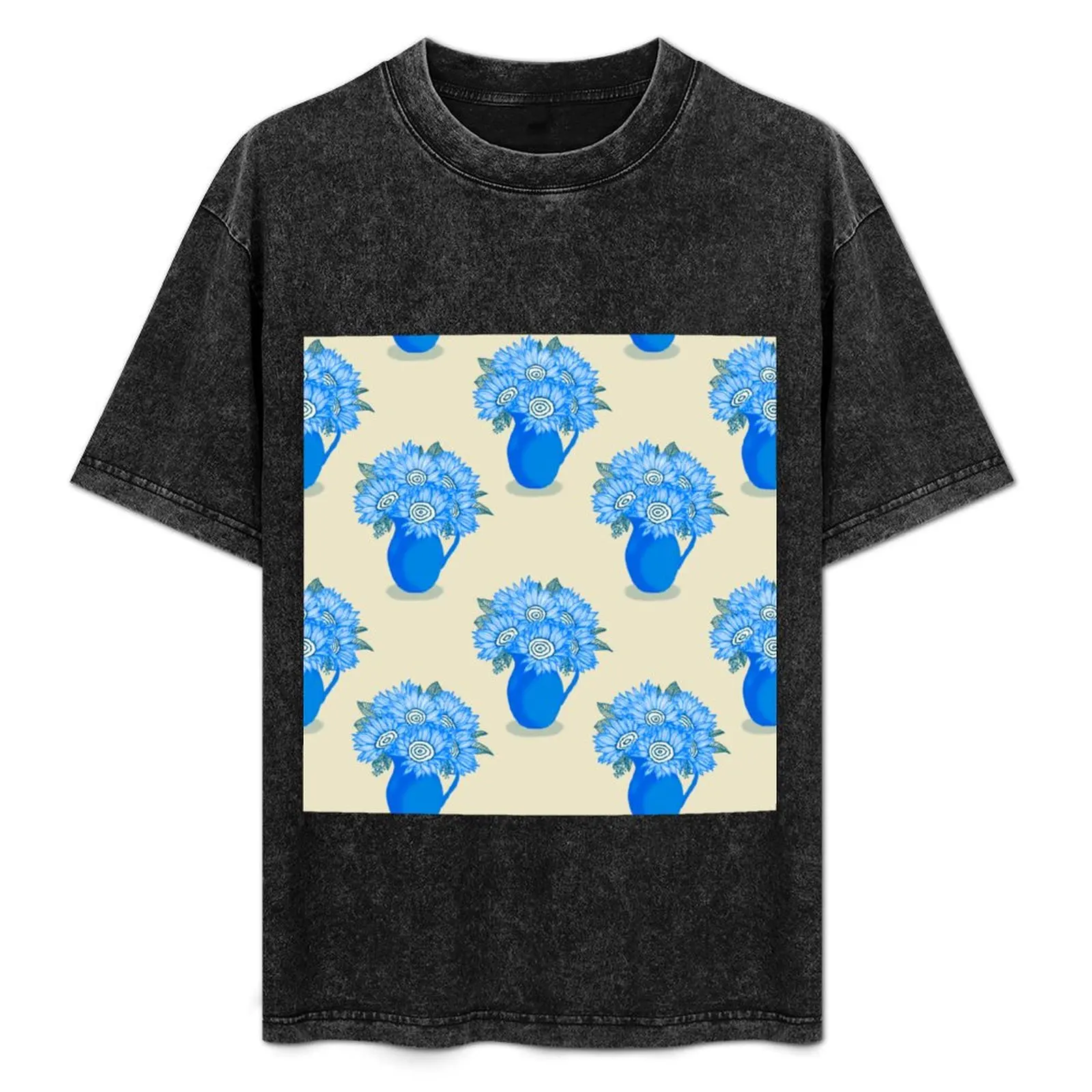 

Flowers in Vase - Cobalt Blue T-Shirt Short sleeve tee baggy shirts customs design your own T-shirts for men cotton