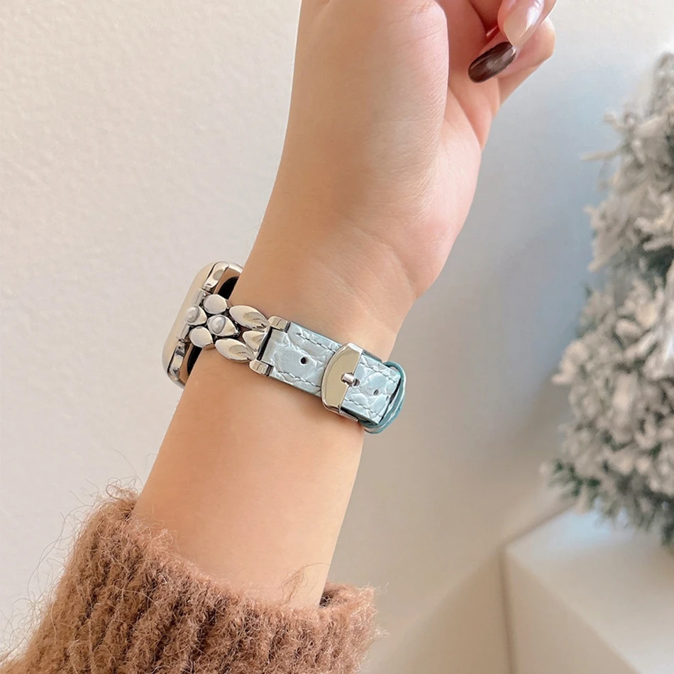 Diamond-shaped Leather Straps for Apple Iwatch Series 11 10 9 8 7 6 5 4 3 SE Ultra WatchBand 38 40 41 42 44 45 46 49 mm Bracelet
