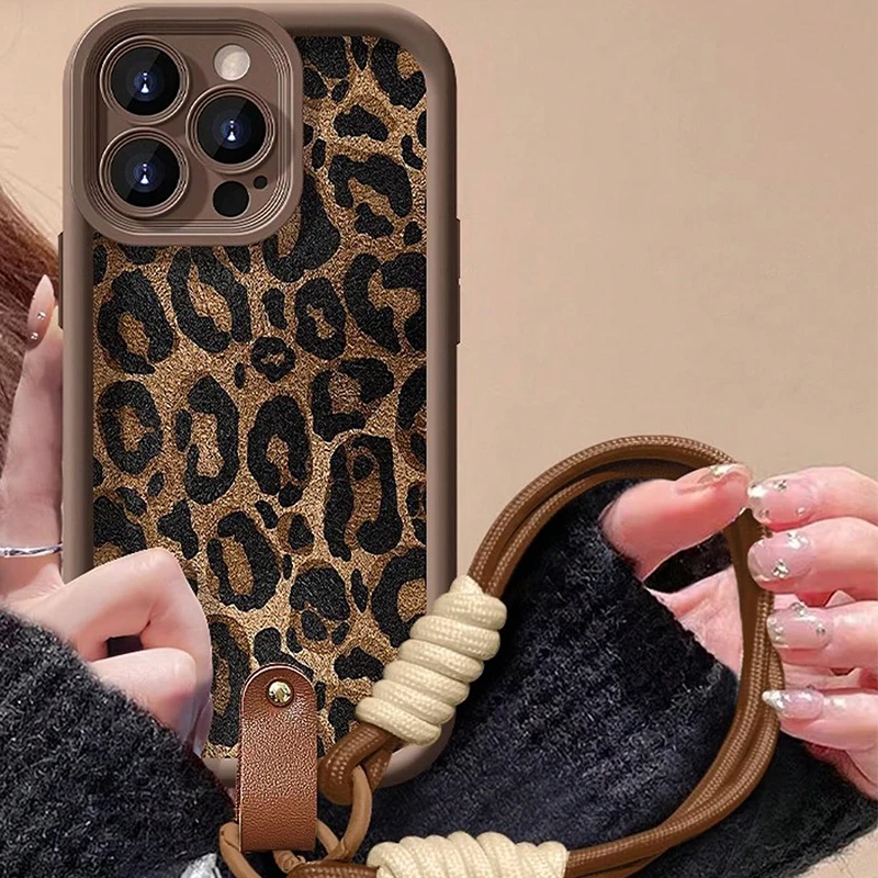 Etui na telefon z paskiem na nadgarstek z nadrukiem lamparta i geparda dla Xiaomi Redmi 14C 13C 12C Redmi Note 14 13 12 11 Pro Plus 5G 12S 11S 10S Cover