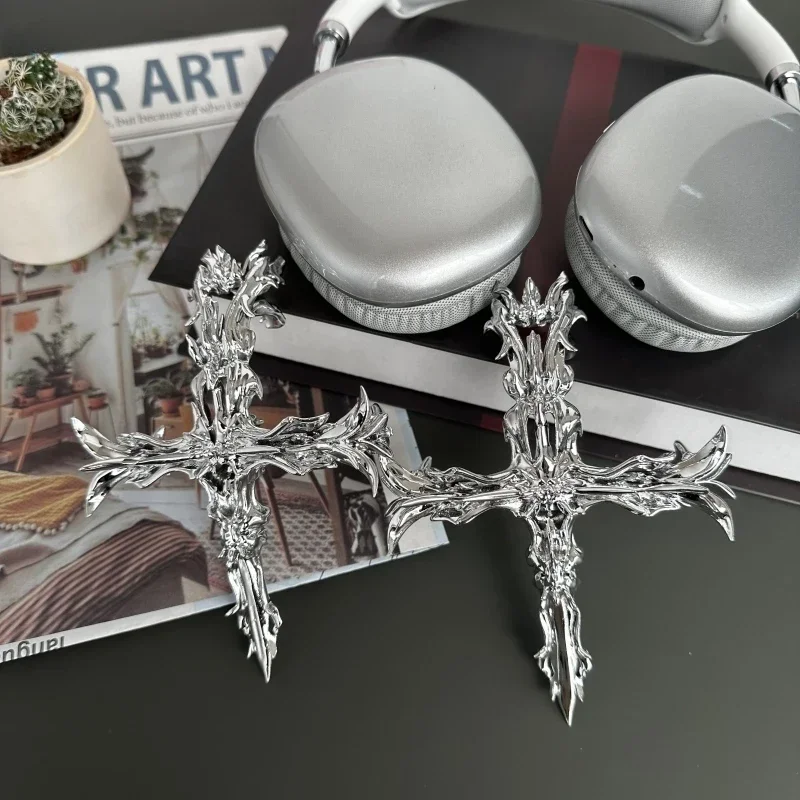 Airpods Max Case Cover Silver Cross Original Headphone Decoration 3DPrinted Resin Headphone Suitable for Earphone Accessories