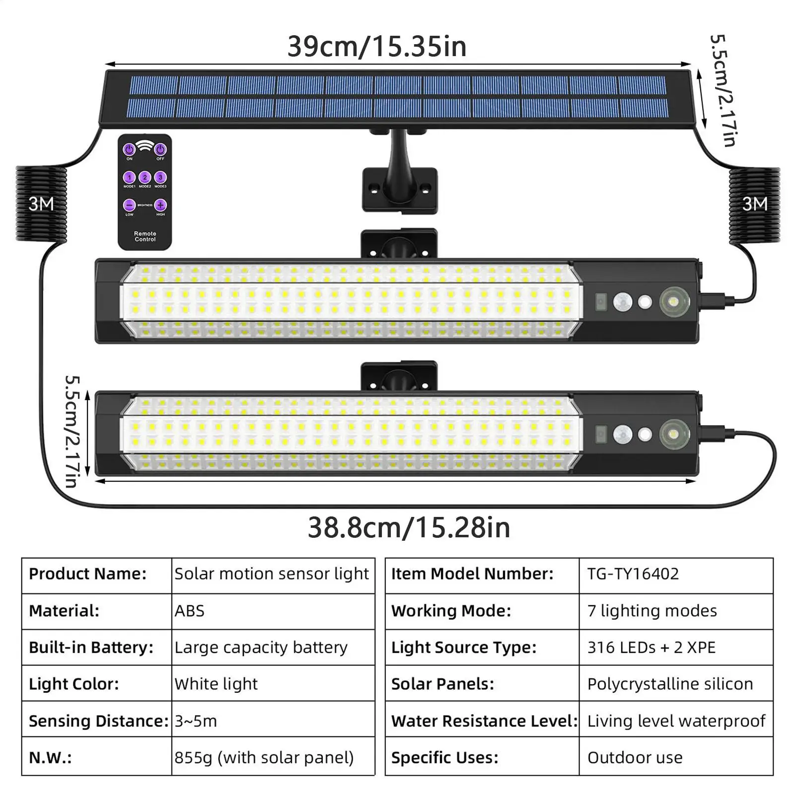 

Solar Wall Light 3 Modes Solar Waterproof Smart Sensor Lamp With Remote Adjustable Wall Pendant Light For Landscape Pathway