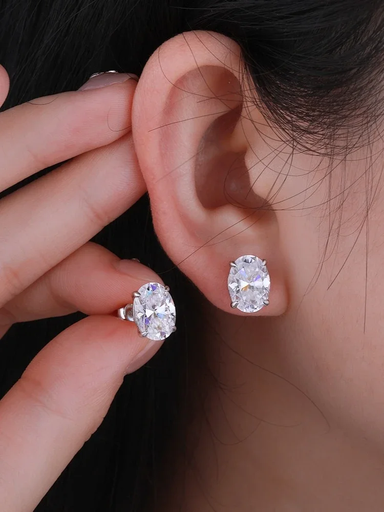 NKHOG 1-4CT Ovale Moissanite Stud Oorbellen S925 Zilveren Fonkelende Diamanten Oorstekers Voor Vrouwen Mannen Bruiloft 18K Plated Sieraden GRA - afbeelding 2